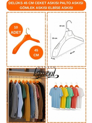Manken İstanbul 10 Adet Turuncu 45 cm Özel Üretim Ceket Askısı,palto Askısı,elbise Askısı,gömlek Askısı