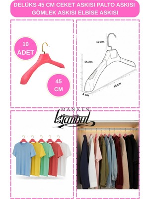 Manken İstanbul 10 Adet Pembe 45 cm Özel Üretim Ceket Askısı,palto Askısı,elbise Askısı,gömlek Askısı