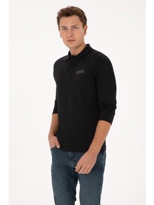 U.S. Polo Assn. Erkek Siyah Sweatshirt Regular Fit Düz Yaka Tek Cepli Günlük Kullanım 2XL