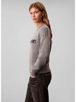 Calvin Klein Kadın Gri Calvin Klein Cotton Graphic Pullover Gri Kadın Sweatshirt