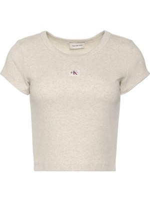 Calvin Klein Kadın Gri Calvin Klein A- Woven Label 2x2 Rıb Baby Tee Gri Kadın T-Shirt