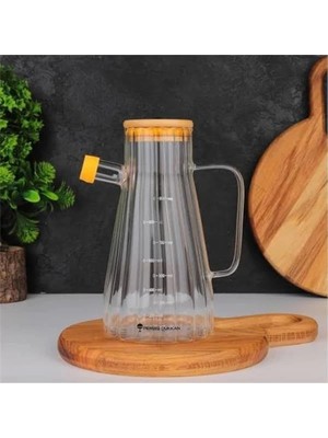 Ölçekli Cam Yağdanlık, 900 Ml, Bambu Kapaklı
