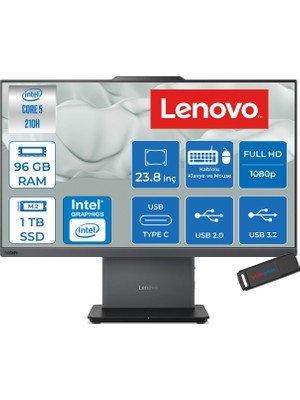Lenovo Neo 50A Thinkcentre Intel Core 5 210H 4.8ghz 96GB 1tb SSD Intel Graphics 23.8" Fhd IPS 250NITS 99% Srgb Windows 11 Home All In One Bilgisayar 12SC004VTRH30 + Zettausb