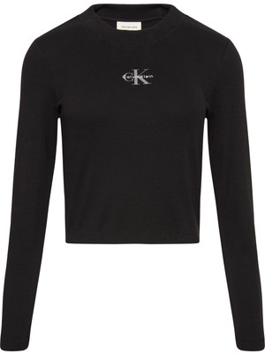 Calvin Klein Kadın Siyah Calvin Klein A- Ls Monogram Baby Tee Siyah Kadın T-Shirt