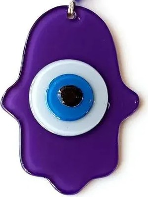 İlk El Grup Nazar Boncuklu Şeffaf Mor Fatma Ana Bereket Eli Cam Duvar Süsü