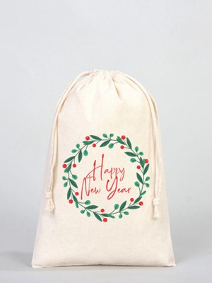 Junobi 20X30 cm Noel Yılbaşı Kesesi - Ham Bez Kese - Hediye Poşeti - Bez Poşet