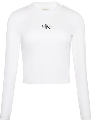 Calvin Klein Kadın Beyaz Calvin Klein A- Ls Monogram Baby Tee Beyaz Kadın T-Shirt