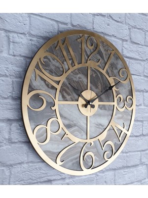 Empressco Mermer Desenli Altın Renkli Büyük Duvar Saati, Şık ve Modern Tasarım