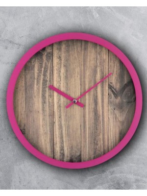 Empressco Ahşap Görünümlü Pembe Sessiz Duvar Saati, 30 cm, Şık ve Modern Tasarım