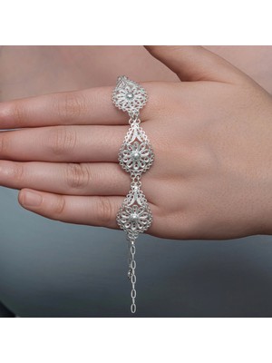 Stumbanng Gümüş Damla Papatya Telkari Kadın Bileklik