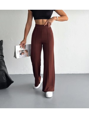 Moda Banuş Önü Dikişli Çımalı Kahverengi Modal Kumaş Eşofman