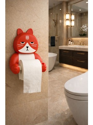 Modu3D Sevimli Kedi Tasarımlı Duvar Tipi Tuvalet Kağıdı Tutacağı – Dekoratif & Eğlenceli Banyo Aksesuarı