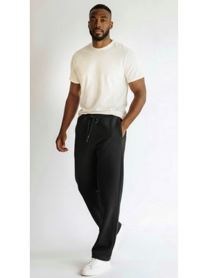 Zueofficial Erkek Siyah Düz Paça Eşofman Altı