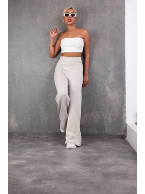 Moda Banuş Modal Kumaş Zr-Düz Bel Bej Bol Paça Eşofman