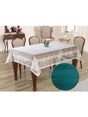 Raşel Örme Pano Desenli Masa Örtüsü Seti  160*220 Sultan Turkuaz Mavi