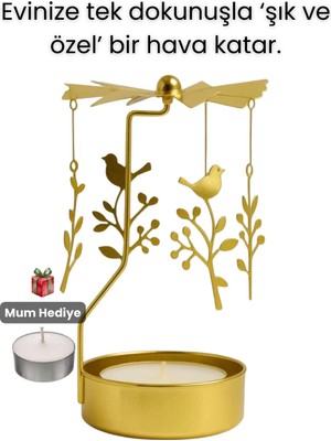 Twirl Candle Dekoratif Dönen Mumluk Mum Isısıyla Dönen Gold Metal Ev Dekoru