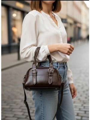 Kadın Acı Kahve Toka Detaylı El ve Omuz Çantası