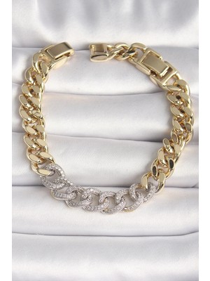 Butik Pirinç Gold Renk Zirkon Taşlı Halka Zincir Xuping Vıp Seri Exculusive Kadın Bileklik