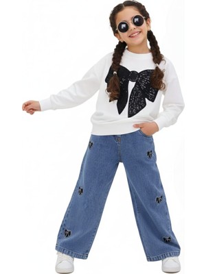 Miviko Kız Çocuğu Takımı Alt Üst  Set Mevsimlik 2iplikli Nakış  Desenli Full Lıkralı Pamuk Kumaş