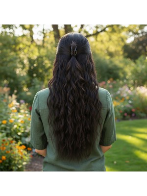 Hsc Bilişim Fiber Sentetik Kabarık Dalgalı Yarım Ay + 2 Yan Çıt Çıt / Kahverengi