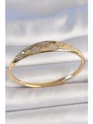 Butik Pirinç Gold Renk Zirkon Taşlı Yıldız Işlemeli Kadın Kelepçe