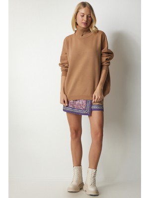 Happiness İstanbul Balıkçı Yaka Oversize Triko Kazak LMX0035 Bisküvi