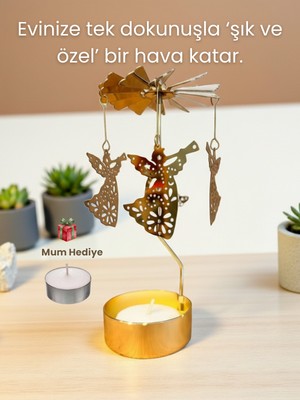 Twirl Candle Dekoratif Dönen Mumluk Mum Isısıyla Dönen Gold Metal Ev Dekoru