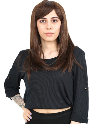 Hsc Bilişim Düz Perçemli Orta Boy Fiber Sentetik Peruk / Kahve Karamel