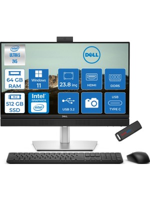 Dell Pro Plus All-In-One Intel Core Ultra 5 245 5.1ghz 64GB Ddr5 512GB SSD Intel Aı Boost Windows 11 Pro 23.8'' Fullhd (1920 x 1080) Bilgisayar BTO101QB24250P31 + Zetta Flash Bellek