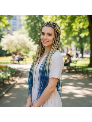 Hsc Bilişim Afrika Örgüsü ve Rasta Için Sentetik Ombreli Saç / Platin / Lacivert