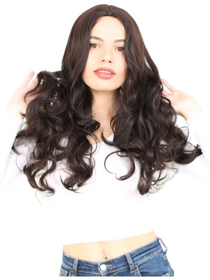 Hsc Bilişim Yoğun Dalgalı Fiber Sentetik Uzun Perçemsiz Peruk/kahverengi