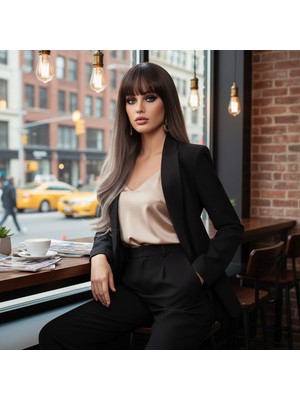 Hsc Bilişim Doğal Dalgalı Perçemli Fiber Sentetik Uzun Boy Peruk / Koyu Kumral / Rus Kumralı Ombre ve Röfleli