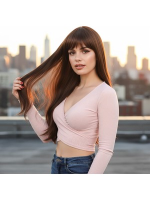 Hsc Bilişim Fiber Sentetik Uzun Düz Kahküllü Peruk / Kahve Karamel