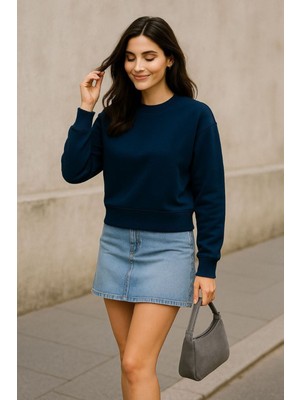 Moda Banuş Şardonlu Unisex Lacivert Sweatshirt