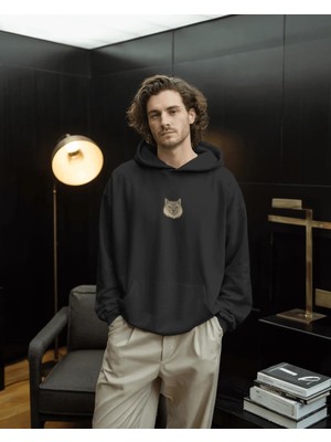 Muhtar Store Ortadan Logolu Kedili Unisex Hoodie %100 Pamuk