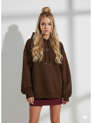 Ribana Classic Kadın Üç Iplik Baskılı Kapüşonlu Içi Pamuklu Yumuşak Dokulu Regular Kesim Sweatshirt
