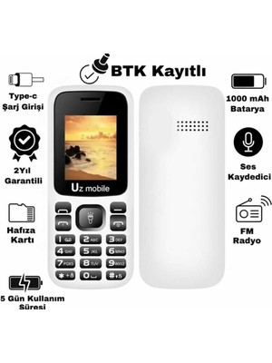 Uz Mobile Yerli Üretim Tuşlu Telefon - Uz Türkiye Garantili Beyaz Asker Telefonu