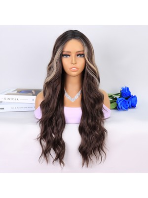 Hsc Bilişim Uzun Kumral Balköpüğü Işıltılı Su Dalgalı Tül Peruk