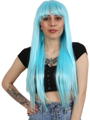 Hsc Bilişim Uzun Kahküllü Fiber Sentetik Peruk / Bebek Mavisi