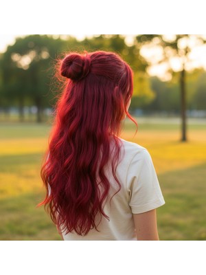 Hsc Bilişim Fiber Sentetik Dalgalı Yarım Ay + 2 Yan Çıt Çıt / Kızıl