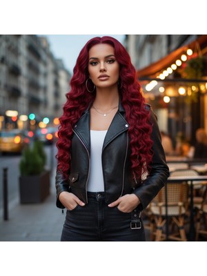 Hsc Bilişim Gerçek Front Lace Tül Peruk / Yoğun Dalgalı / Kızıl 70/75CM