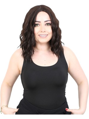 Hsc Bilişim Fiber Sentetik Kısa Dalgalı Perçemsiz Peruk / Koyu Kahve