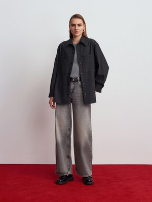 Dilvin 50537 Örme Oversize Gömlek-Antrasit