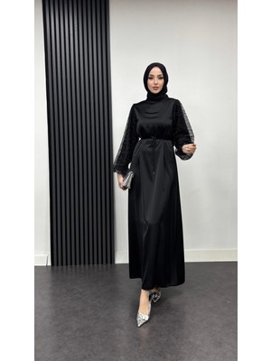 Tesettür Diyarı Kolları Boncuk Işlemeli Zehra Abiye-Siyah