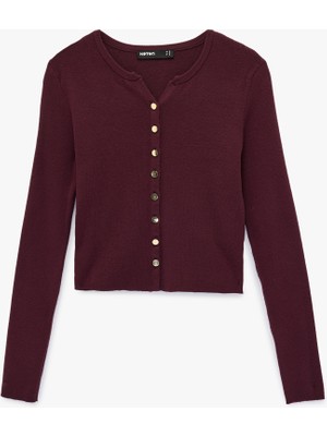 Koton Düğmeli Uzun Kollu Bisiklet Yaka Triko Hırka