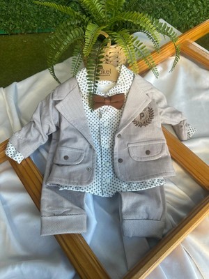 bebexy Papyonlu Ceketli  Kahve Çizgili Takım