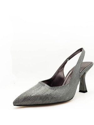 Gdt Ayakkabı Platin Renk Simli Kadeh Topuk 36- 37-38-39-40 Numara  Kadın Abiye Ayakkabı