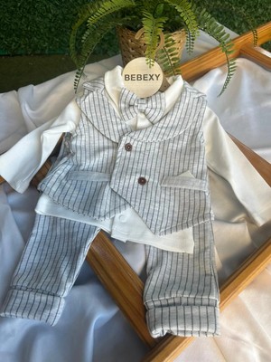 bebexy Papyonlu Ceketli  Gri Çizgili Takım