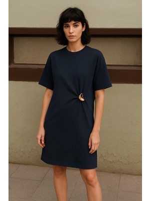 Ecenin Favorileri Rahat Kalıp Taş Detaylı Midi Boy Elbise