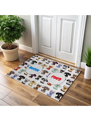Patilemece Köpek Desenli Dijital Baskılı 35X50CM Kedi Köpek Mama Paspası
